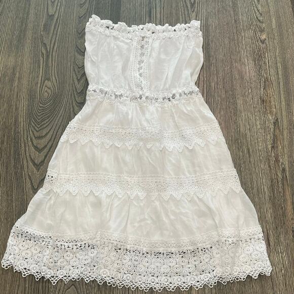 Elan Dresses & Skirts - Elan Womens Strapless Crochet Mini Dress Elasticated Waist Pull-On White Size M